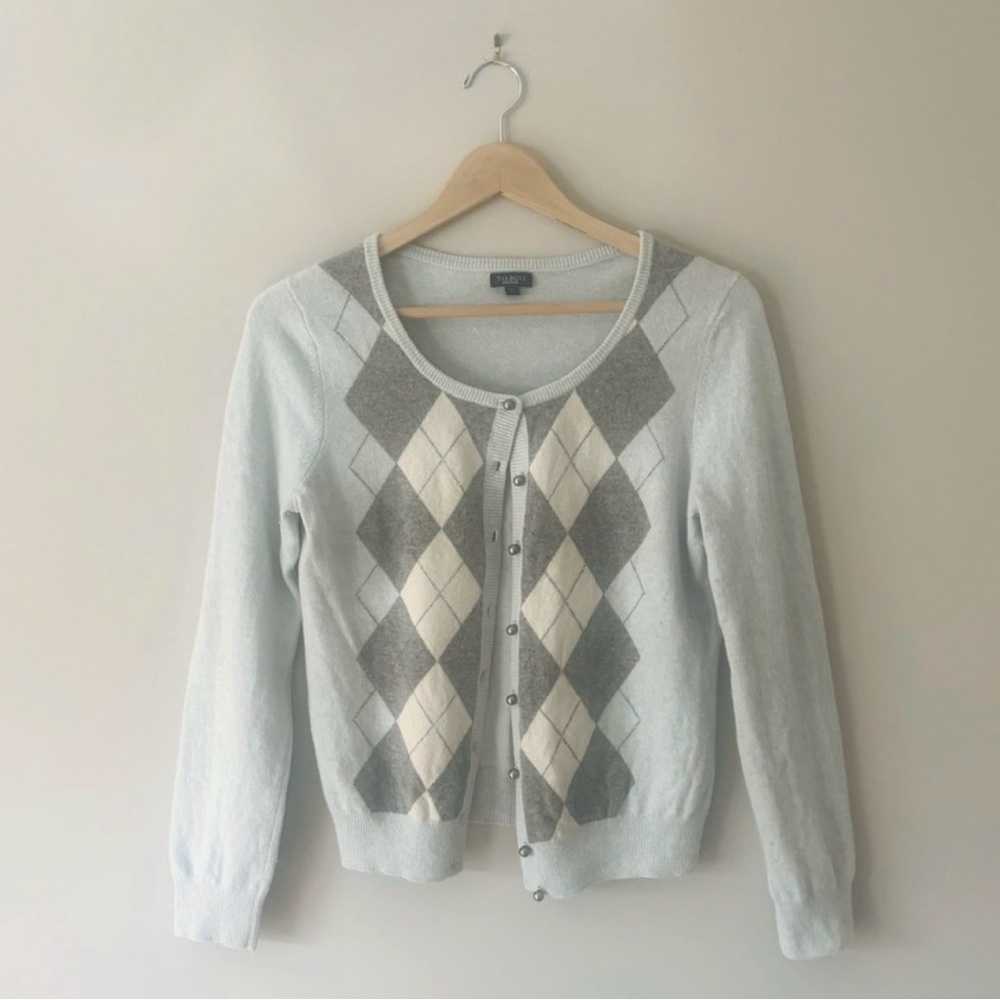 Talbots Argyle Long Sleeve Wool Blend Cardigan Sweater